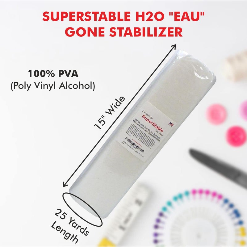 Superpunch Wash Away Stabilizer, SuperStable H2O Eau Gone White FSL 15 inch x 25 Yard Roll - Machine Embroidery Stabilizer Backing, Wash n Gone Wash Away for Free Standing Lace, Made in USA - Image 2